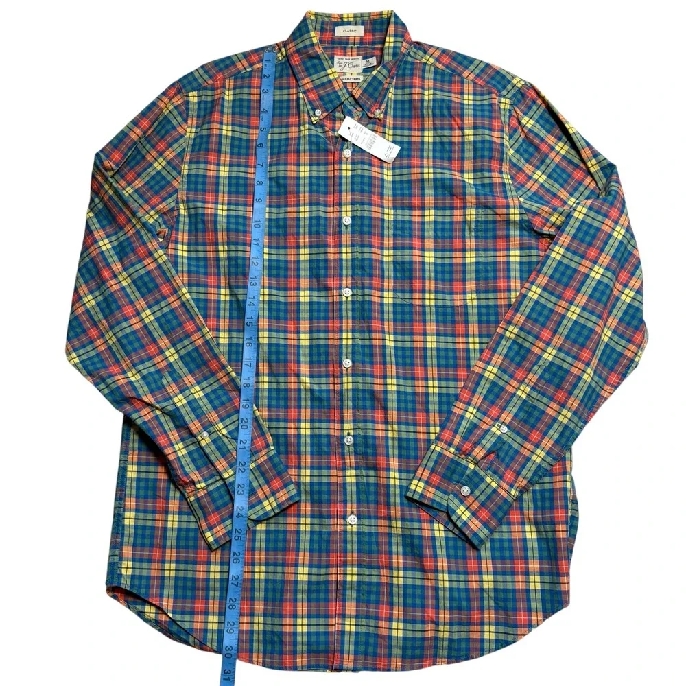 J.Crew‎ NWT Secret Wash Plaid Shirt Mens Medium Classic Fit Button Down BJ705